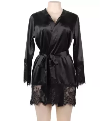 Elegant Sleepwear Silk Eyelash Lace Long Sleeves Blue Nightdress 16