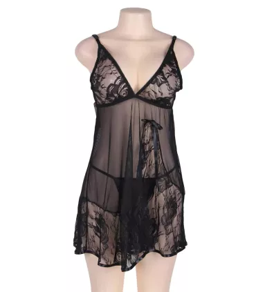 Camisón corto de encaje con escote en V