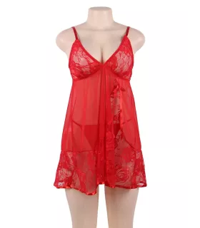 Camisón corto de encaje con escote en V