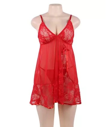 Camisón corto de encaje con escote en V