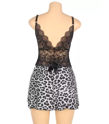 Babydoll leopardo con encaje floral | Loto Atelier