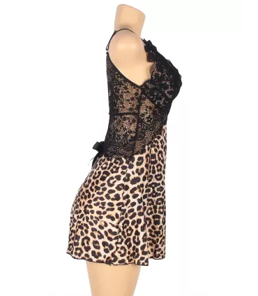 Babydoll leopardo con encaje floral | Loto Atelier