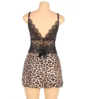 Babydoll leopardo con encaje floral | Loto Atelier