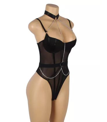 Body de tirantes con cadena de malla negra