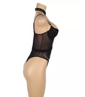 Body de tirantes con cadena de malla negra