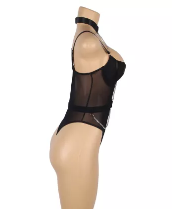Body de tirantes con cadena de malla negra