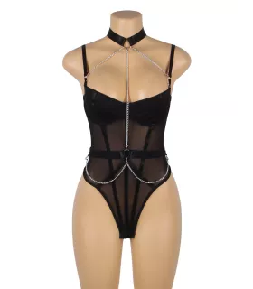 Body de tirantes con cadena de malla negra
