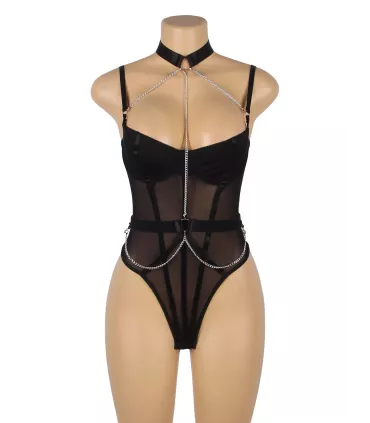 Body de tirantes con cadena de malla negra