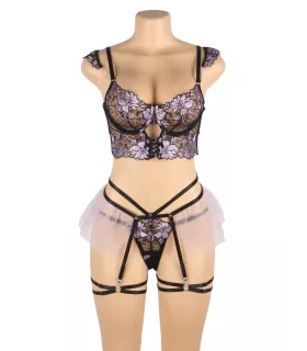 Conjunto de sujetador morado bordado