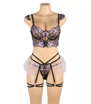 Conjunto de sujetador morado bordado