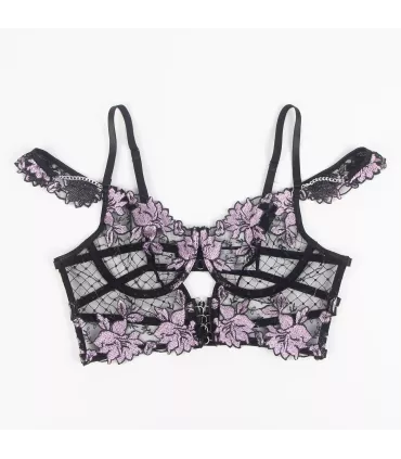 Conjunto de sujetador morado bordado