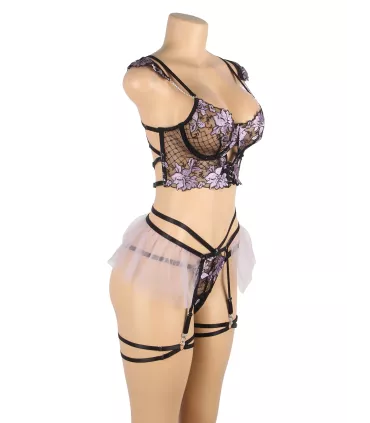 Conjunto de sujetador morado bordado