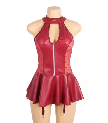Vestido de cuero sintético con cuello halter