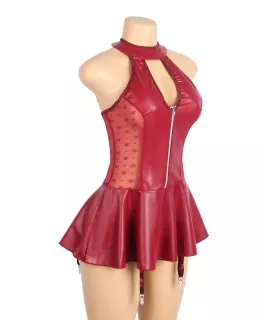 Vestido de cuero sintético con cuello halter