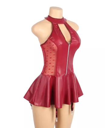 Vestido de cuero sintético con cuello halter