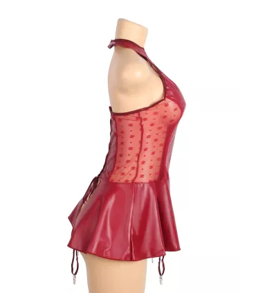 Vestido de cuero sintético con cuello halter