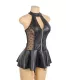 Vestido de cuero sintético con cuello halter