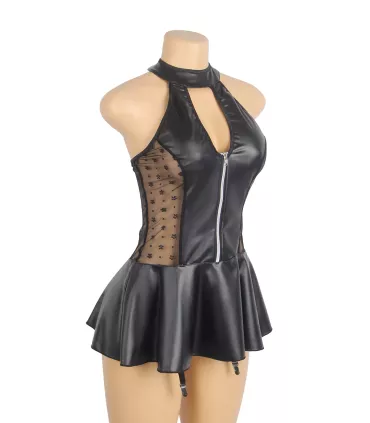 Vestido de cuero sintético con cuello halter