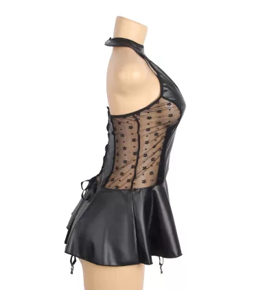 Vestido de cuero sintético con cuello halter