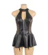 Vestido de cuero sintético con cuello halter