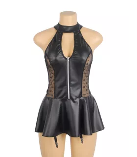 Vestido de cuero sintético con cuello halter