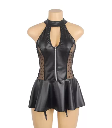 Vestido de cuero sintético con cuello halter