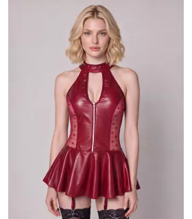 Vestido de cuero sintético con cuello halter