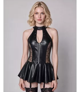 Vestido de cuero sintético con cuello halter