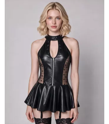 Vestido de cuero sintético con cuello halter