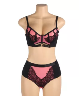 Conjunto de sujetador push-up de malla y encaje