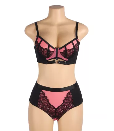 Conjunto de sujetador push-up de malla y encaje