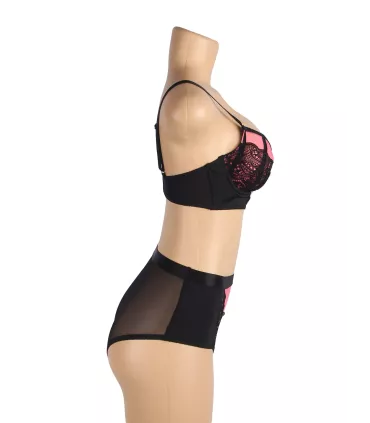 Conjunto de sujetador push-up de malla y encaje