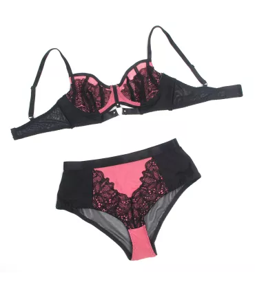 Conjunto de sujetador push-up de malla y encaje