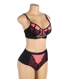 Conjunto de sujetador push-up de malla y encaje