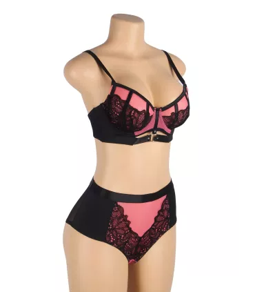 Conjunto de sujetador push-up de malla y encaje