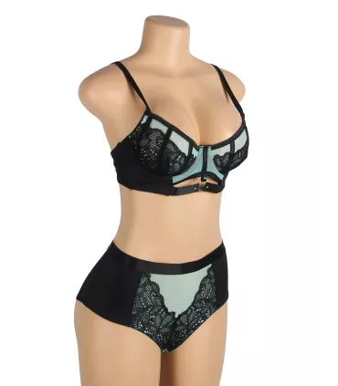 Conjunto de sujetador push-up de malla y encaje