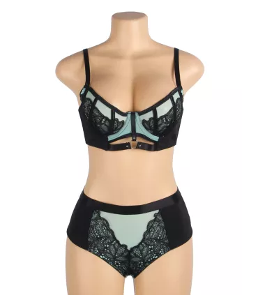 Conjunto de sujetador push-up de malla y encaje