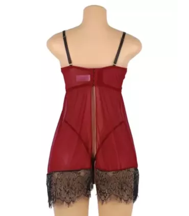 Sexy Splicing Sheer Eyelash Trim Lace Back split Babydoll Set With Underwire 5