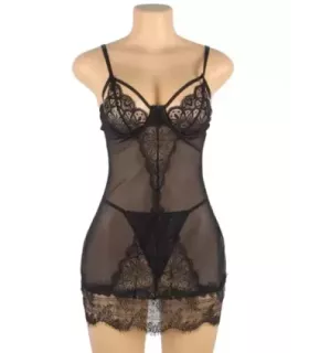 Sexy Black Soft Eyelash Lace Sheer Babydoll Set 3