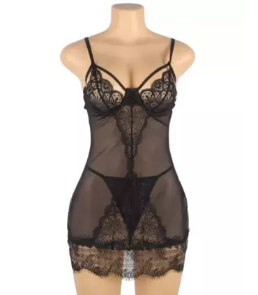 Sexy Black Soft Eyelash Lace Sheer Babydoll Set 3