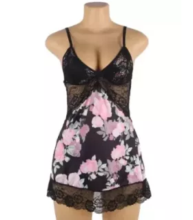 Floral Print Lace-up Babydoll Without Underwire 3