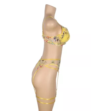 Conjunto Mimosa de bordado floral con ligas | Loto Atelier
