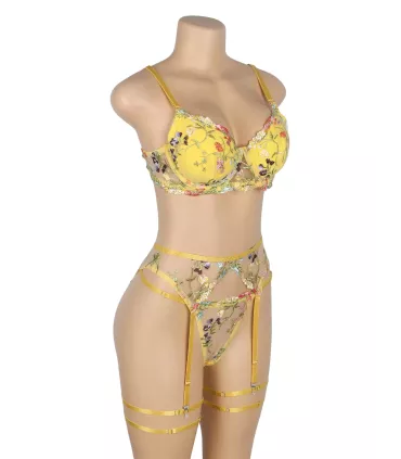 Conjunto Mimosa de bordado floral con ligas | Loto Atelier