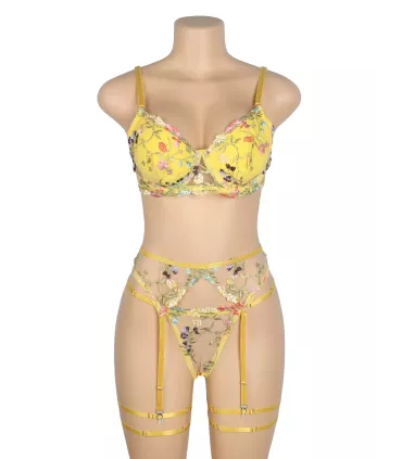 Conjunto Mimosa de bordado floral con ligas | Loto Atelier