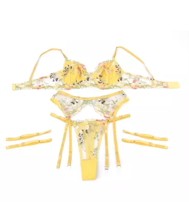 Conjunto Mimosa de bordado floral con ligas | Loto Atelier