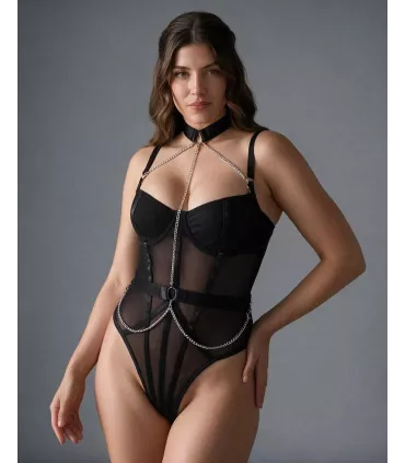 Body de tirantes con cadena de malla negra