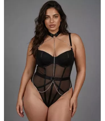 Body de tirantes con cadena de malla negra
