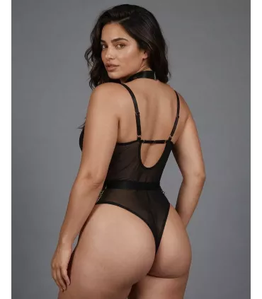 Body de tirantes con cadena de malla negra