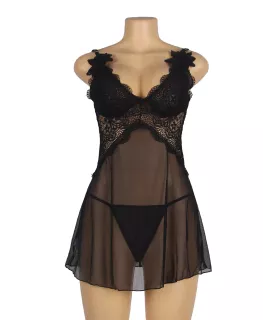 Bodydoll con escote en V negro