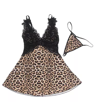 Babydoll leopardo con encaje floral | Loto Atelier